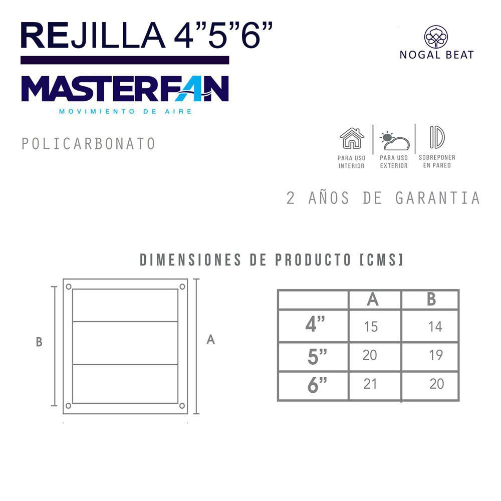 Rejilla Masterfan Rejilla 4 de ventilas por gravedad en policarbonato color blanco para ducto de salida de aire