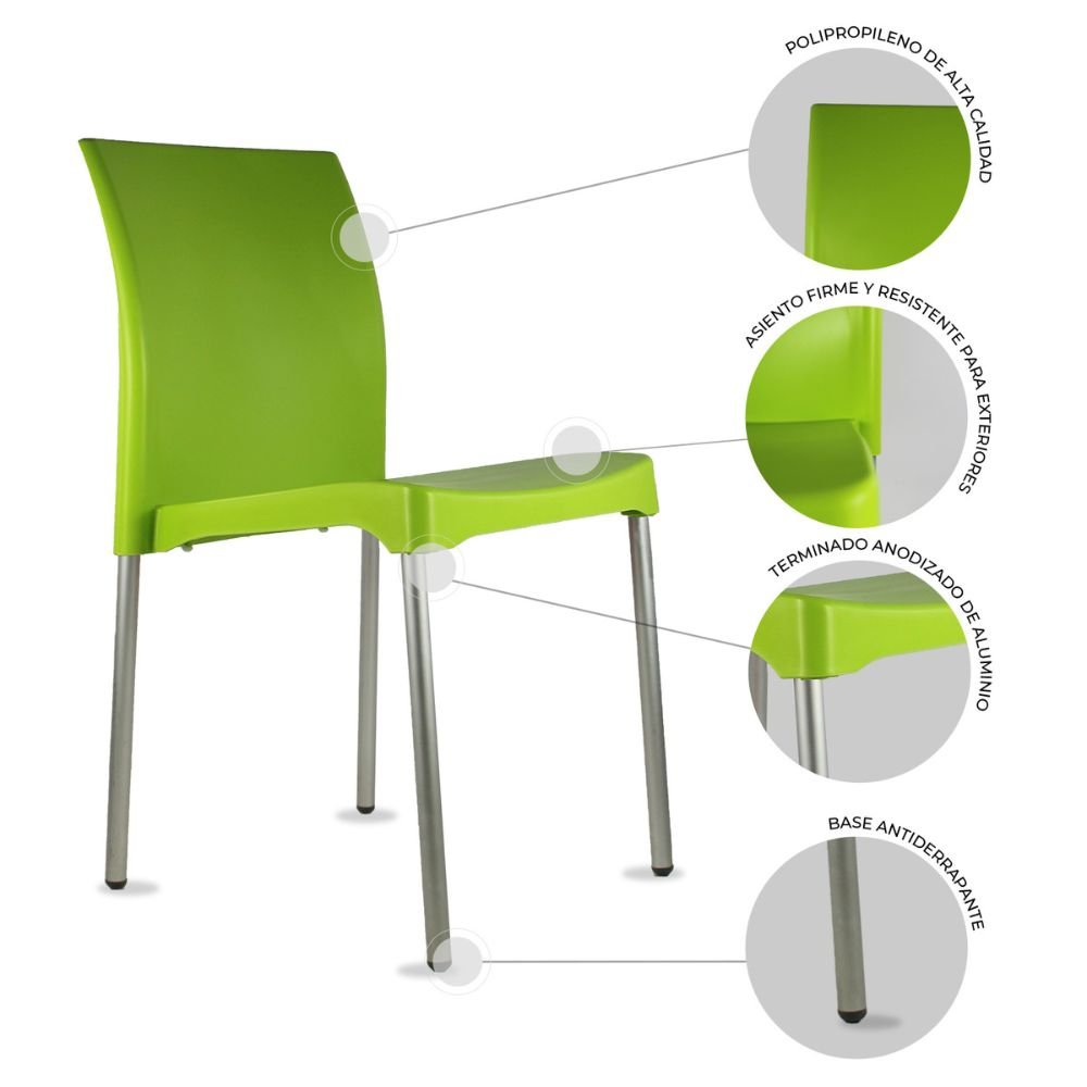 Silla Kingstrong Vivanti en polipropileno estilizado con cuatro soportes anodizados