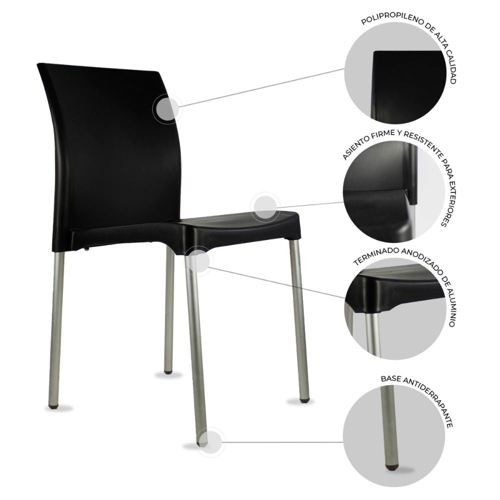 Silla Kingstrong Vivanti en polipropileno estilizado con cuatro soportes anodizados