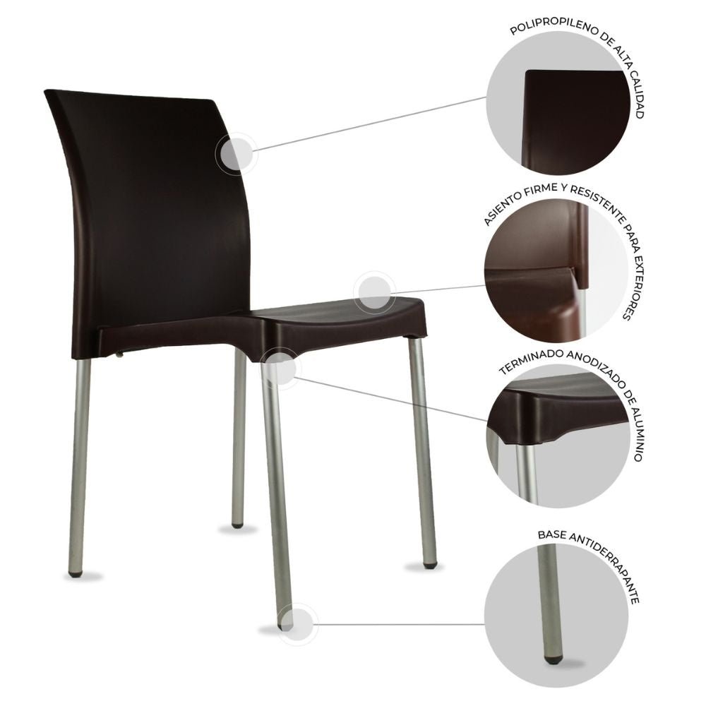 Silla Kingstrong Vivanti en polipropileno estilizado con cuatro soportes anodizados