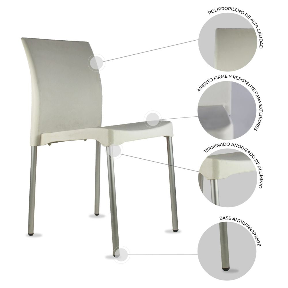 Silla Kingstrong Vivanti en polipropileno estilizado con cuatro soportes anodizados