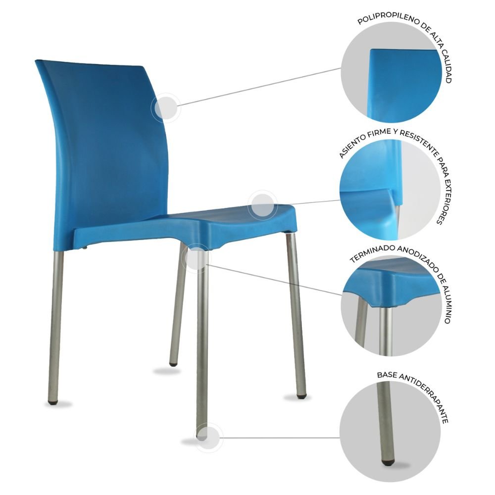 Silla Kingstrong Vivanti en polipropileno estilizado con cuatro soportes anodizados