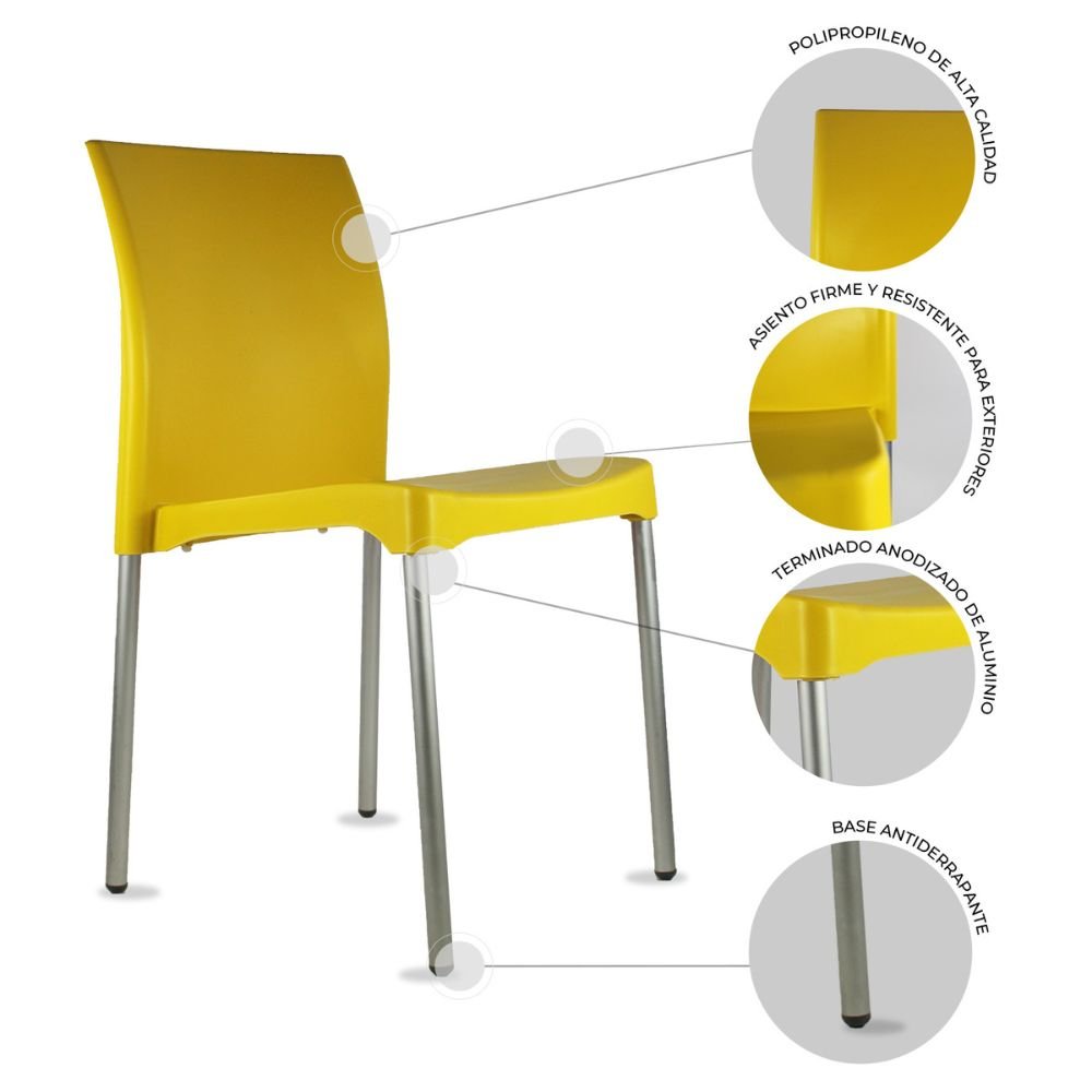 Silla Kingstrong Vivanti en polipropileno estilizado con cuatro soportes anodizados