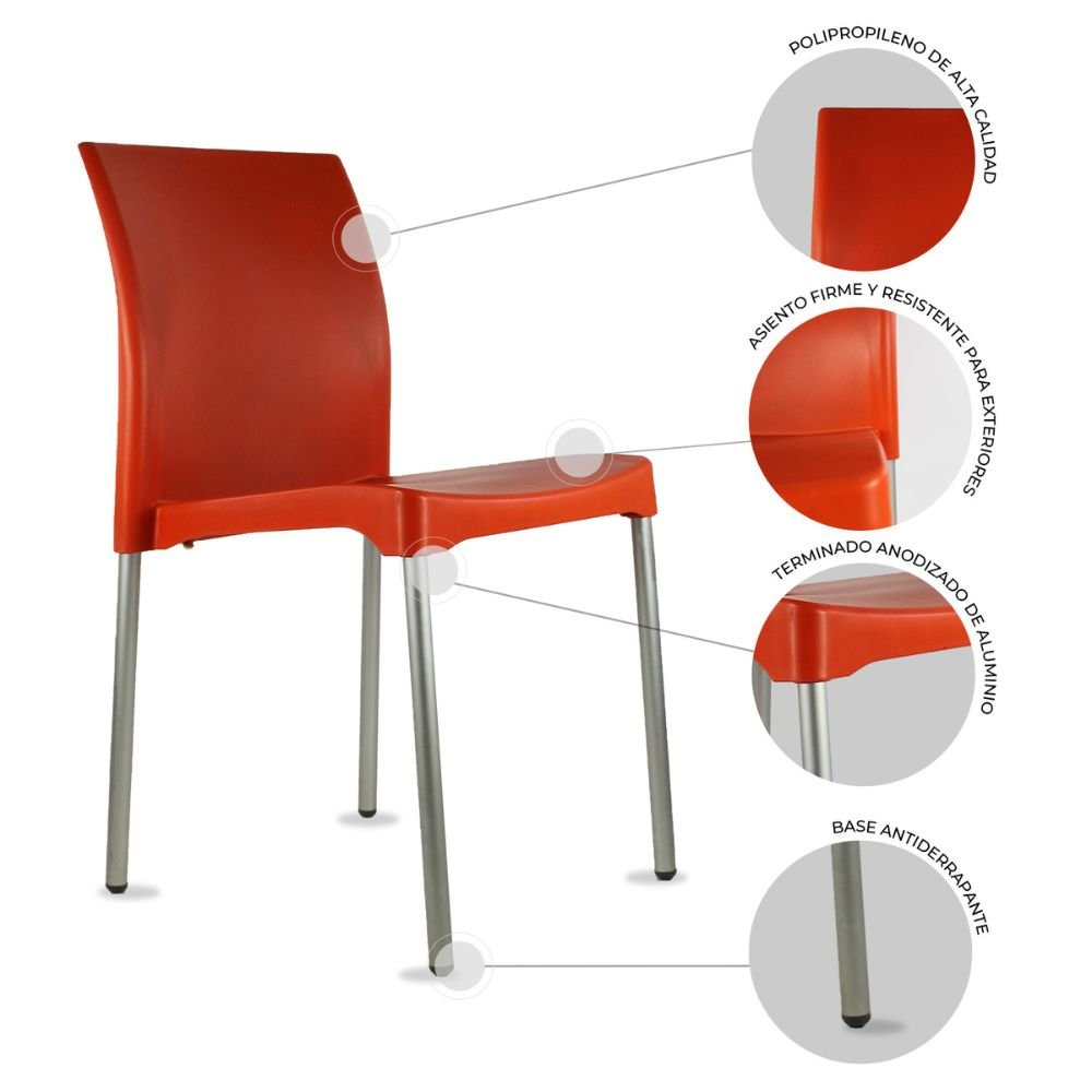 Silla Kingstrong Vivanti en polipropileno estilizado con cuatro soportes anodizados