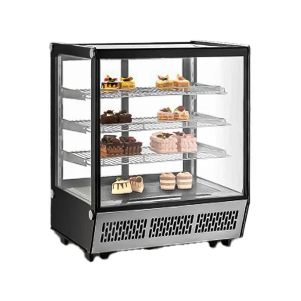 Vitrina refrigerada Migsa CW-295 de cristal recto con 4 niveles de exhibición, frente de 152 cm, 363 litros, color acero y negro.