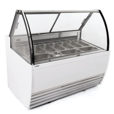 Vitrina Migsa DW-10, vitrina exhibidora cristal curvo, en acero inoxidable.