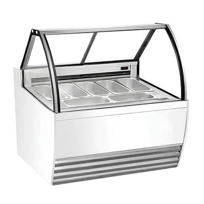 Vitrina Migsa DW-13, vitrina exhibidora cristal curvo, en acero inoxidable.
