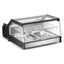Vitrina refrigerada Migsa CW-128 sobre mostrador, cristal recto con puertas corredizas, 112 litros, color acero y negro.