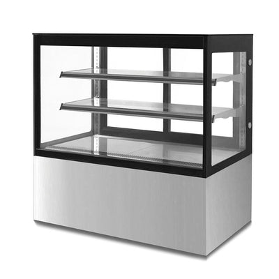 Vitrina exhibidora refrigerada Migsa GN-1200R2 de cristal recto templado con 2 entrepaños de cristal y puertas deslizables, acero inoxidable, frente de 120 cm, 530 litros.
