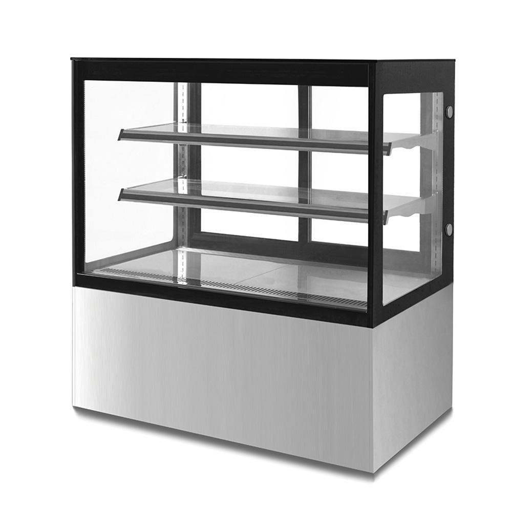Vitrina exhibidora refrigerada Migsa GN-900R2 de cristal recto templado con 2 entrepaños de cristal y puertas deslizables, acero inoxidable, frente de 90 cm, 338 litros.