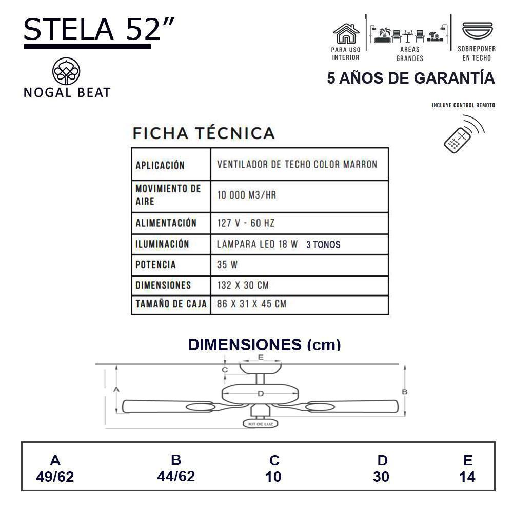 Ventilador decorativo de techo Masterfan Stela 52 de 3 aspas color café con acabado chocolate y luz LED