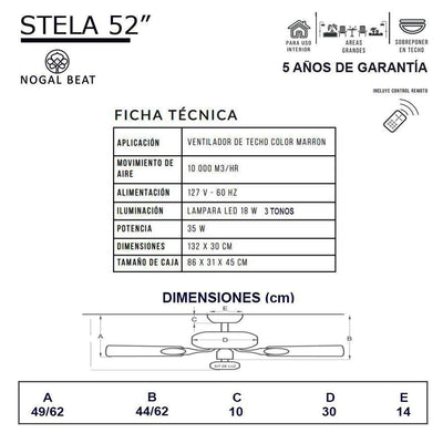 Ventilador decorativo de techo Masterfan Stela 52 de 3 aspas color café con acabado chocolate y luz LED