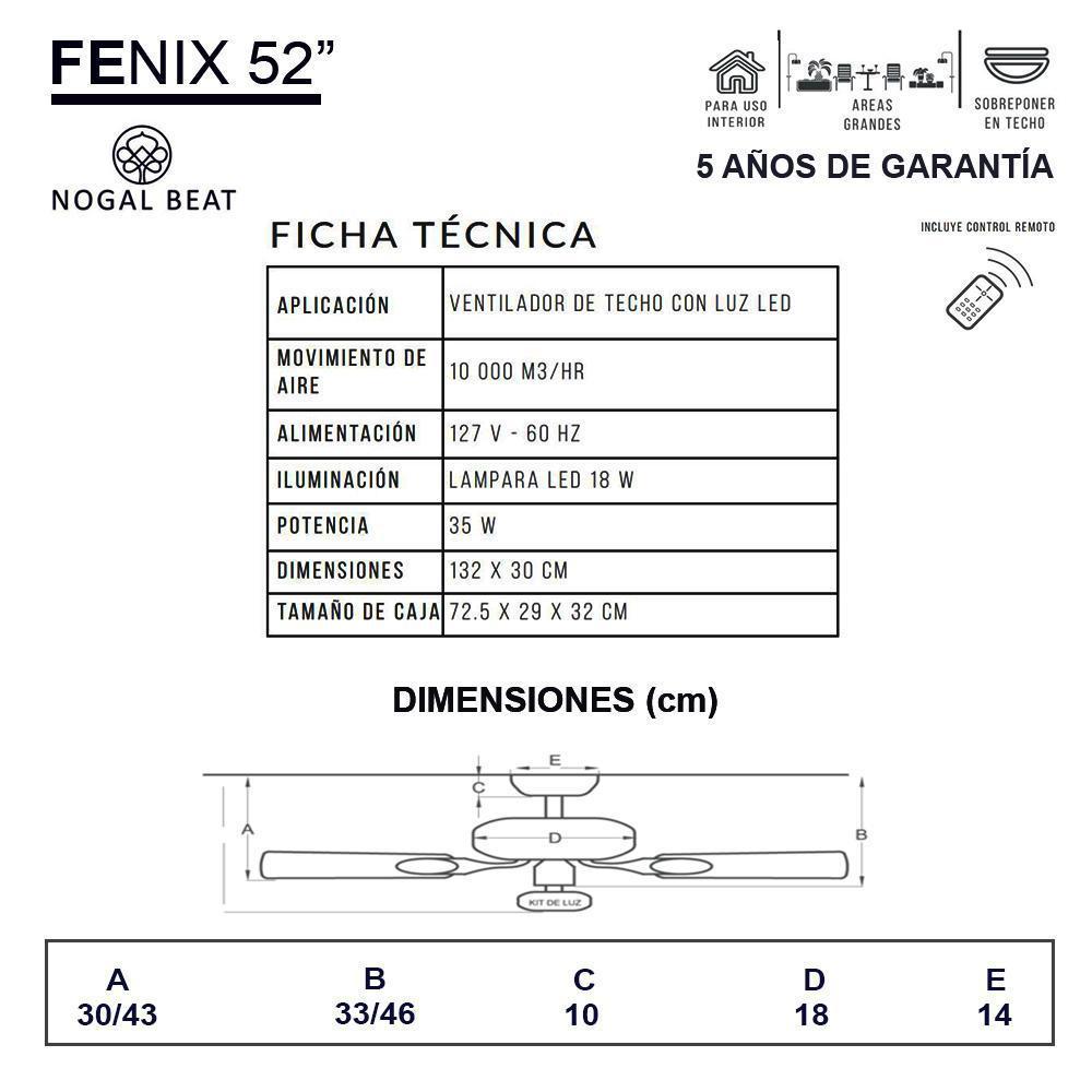 Ventilador decorativo de techo Masterfan Fenix 52 de 3 aspas de ABS negras con acabado negro y luz LED