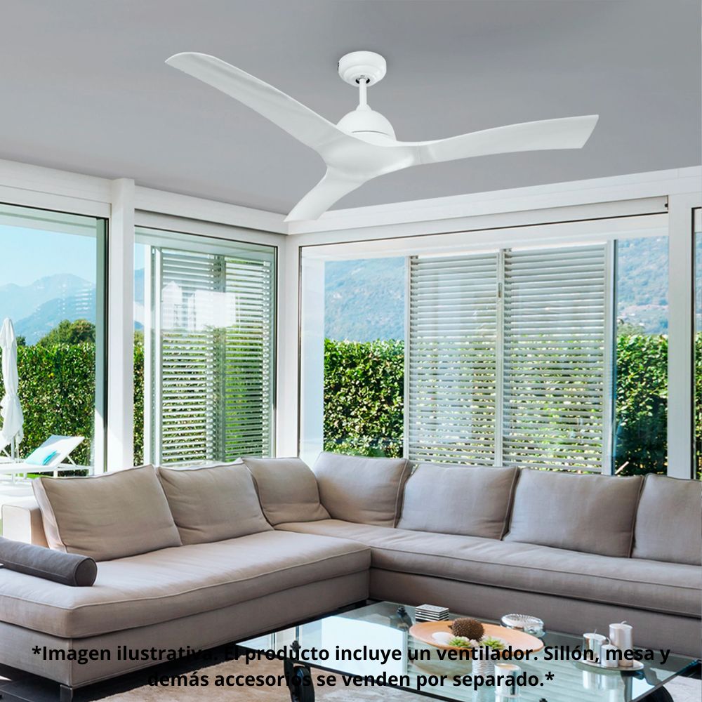 Ventilador decorativo de techo Masterfan Luna 52 de 3 aspas largas de ABS en color blanco