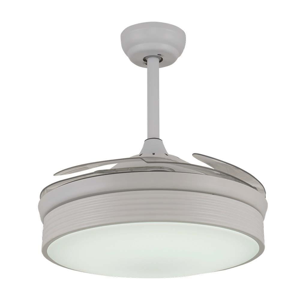 Ventilador decorativo de techo Masterfan Piatto 42 de 4 aspas transparentes desplegables con estructura blanca