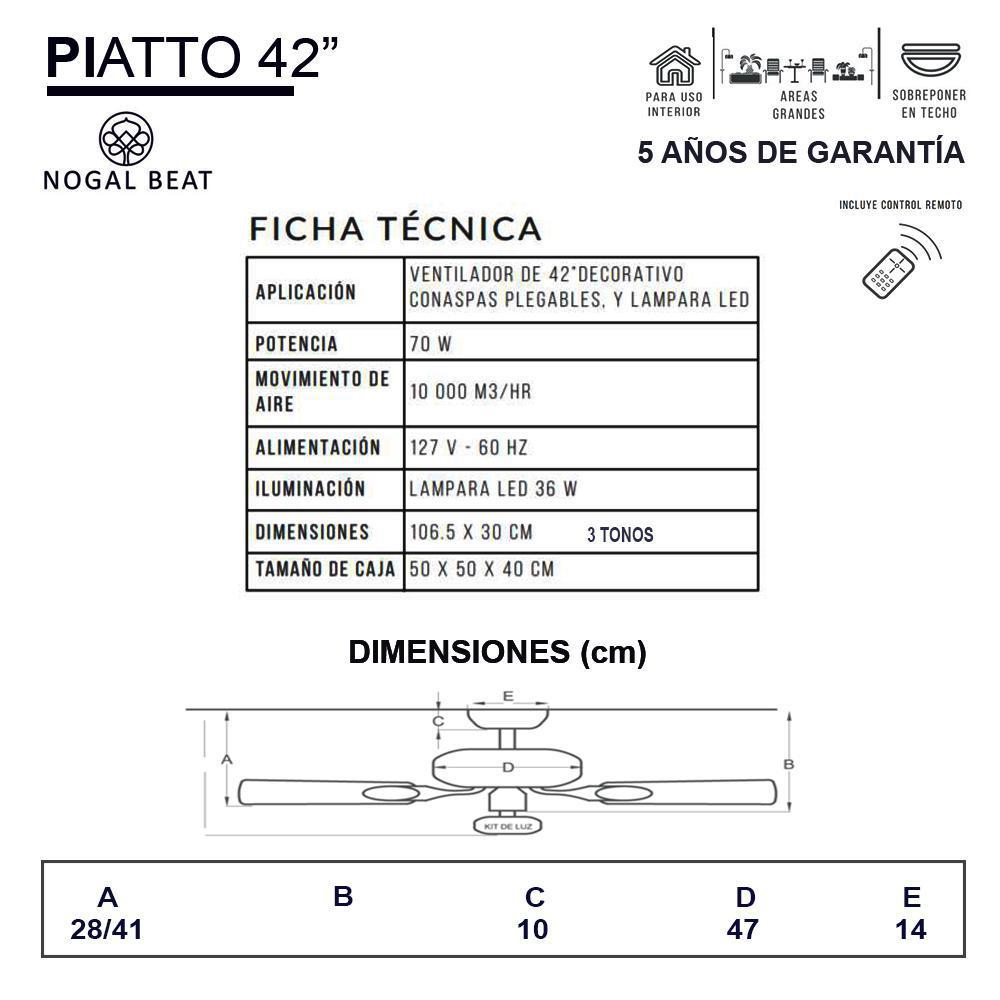 Ventilador decorativo de techo Masterfan Piatto 42 de 4 aspas transparentes desplegables con estructura blanca