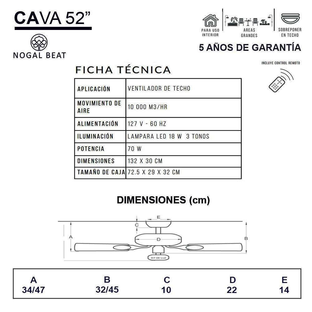 Ventilador decorativo de techo Masterfan Cava 52 de 3 aspas de madera chocolate con acabado satinado y luz LED