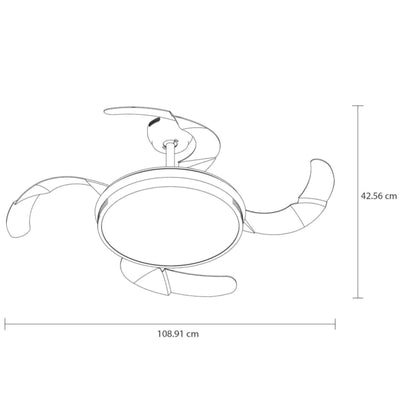 Ventilador decorativo de techo Masterfan Roma 42 de 4 aspas transparentes retráctiles satinado con luz LED
