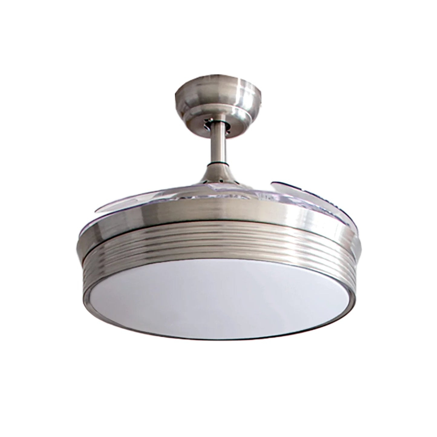 Ventilador decorativo de techo Masterfan Roma 42 de 4 aspas transparentes retráctiles satinado con luz LED