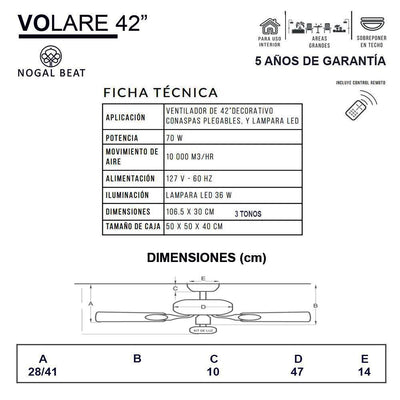 Ventilador decorativo de techo Masterfan Volare 42 de 4 aspas transparentes desplegables con estructura negra