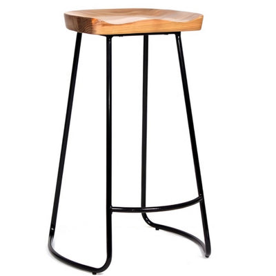 Banco alto Nogal Beat Atenas con asiento de madera natural y estructura de acero.