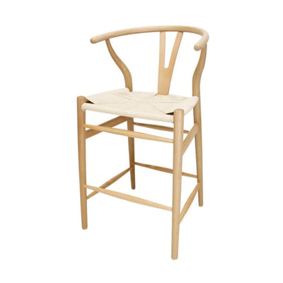 Banco bajo Kingstrong Micerino con asiento de cuerda trenzada natural y estructura de madera sólida