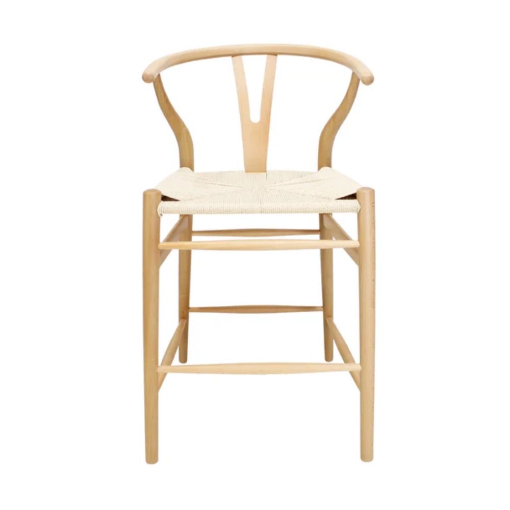 Banco bajo Kingstrong Micerino con asiento de cuerda trenzada natural y estructura de madera sólida