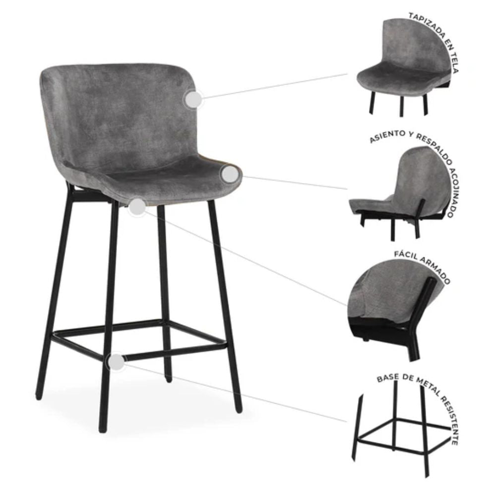 Banco bajo Nogal Beat Domino con asiento y respaldo tapizados y patas en negro mate
