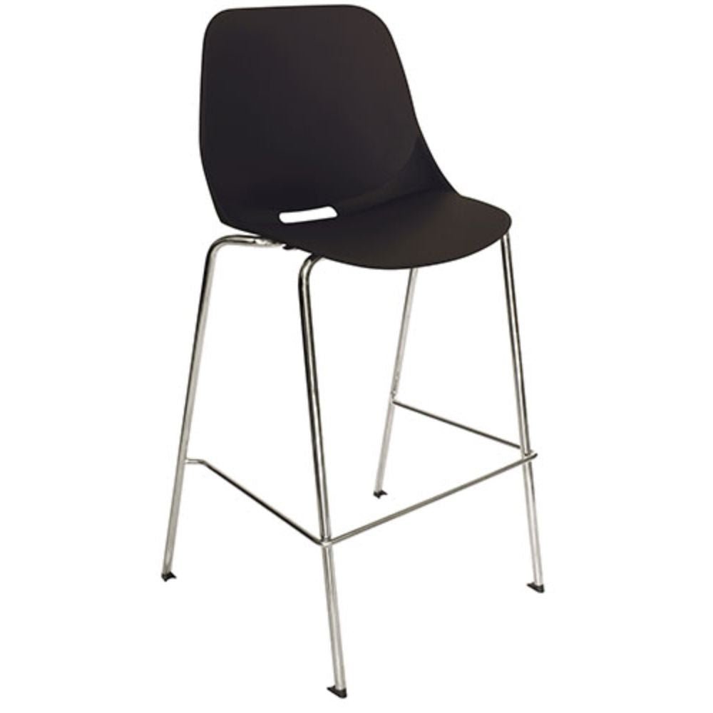 Banco alto Nogal Beat Quick OHV-47 ALTA con estructura de acero cromado, base de cuatro puntas y asiento de polipropileno
