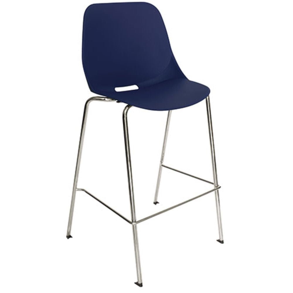 Banco alto Nogal Beat Quick OHV-47 ALTA con estructura de acero cromado, base de cuatro puntas y asiento de polipropileno