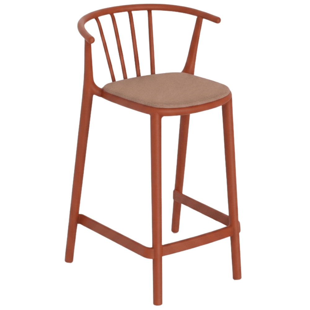 Banco Resol Woody Medio con asiento tapizado en tejido acrílico y estructura para uso interior y exterior.