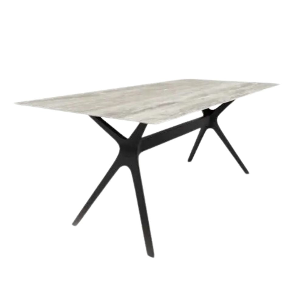 Mesa rectangular RESOL VELA L 200x90 con tapa HPL y pie central de fibra de vidrio enlazado por barra de aluminio