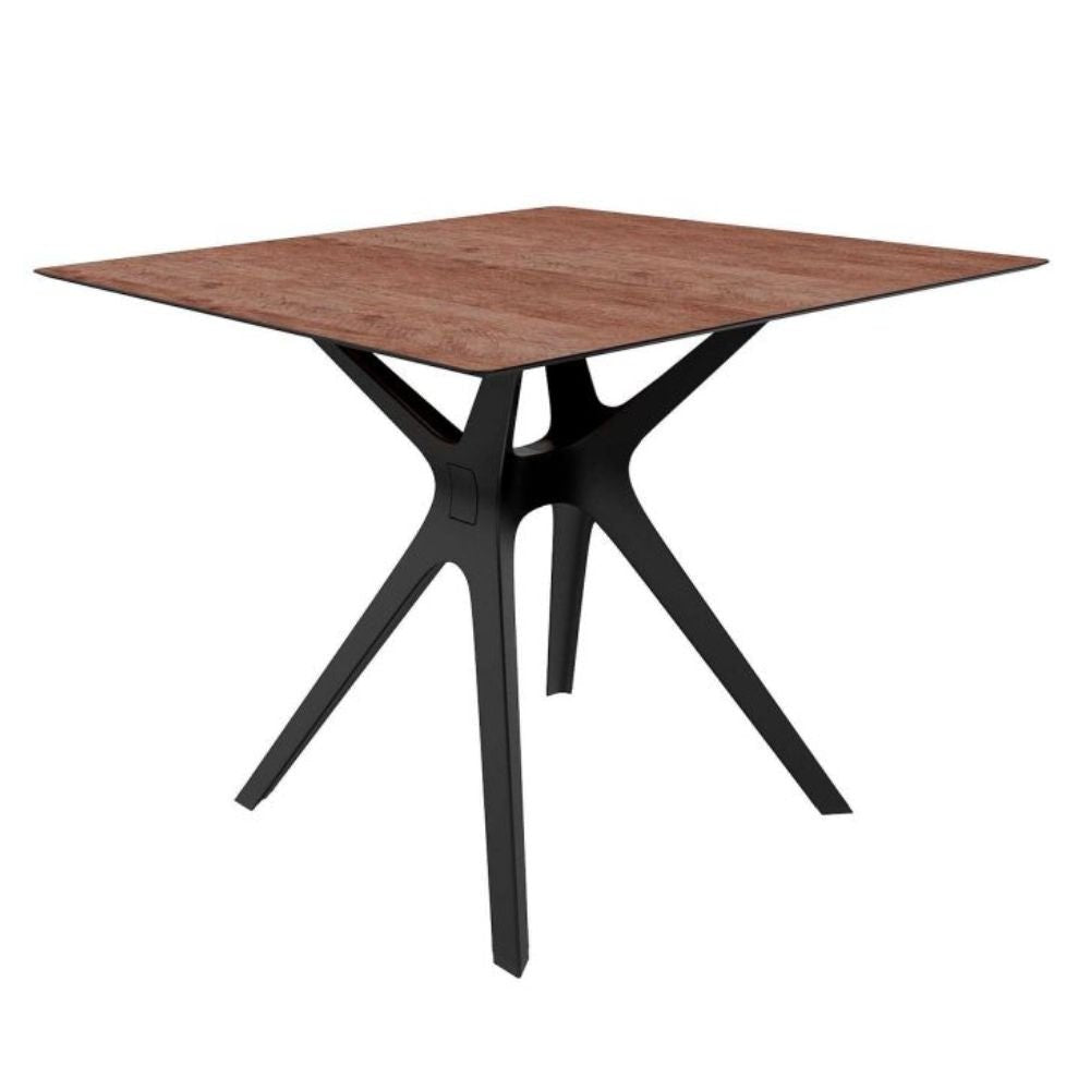 Mesa cuadrada RESOL VELA S 90x90 con tapa HPL y pie central de fibra de vidrio enlazado por barra de aluminio