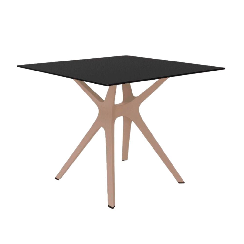 Mesa cuadrada RESOL VELA S 90x90 con tapa HPL y pie central de fibra de vidrio enlazado por barra de aluminio