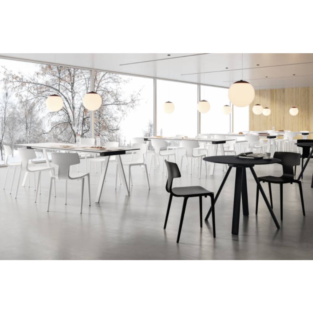 Mesa redonda para cafetería Colos VU B/T-1100 con base tripie metálica y cubierta multicapa laminada HPL
