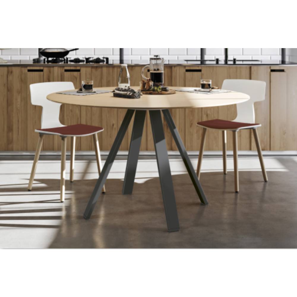 Mesa redonda Colos VU B/T-1300 con base tripie en V y cubierta multicapa laminada HPL