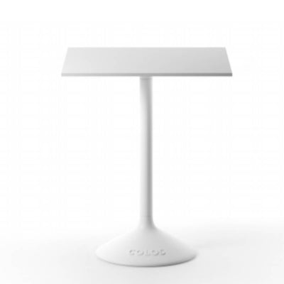 Mesa cuadrada Colos Stato B/Q-600 con pedestal de acero y cubierta HPL resistente a rayos UV para exterior