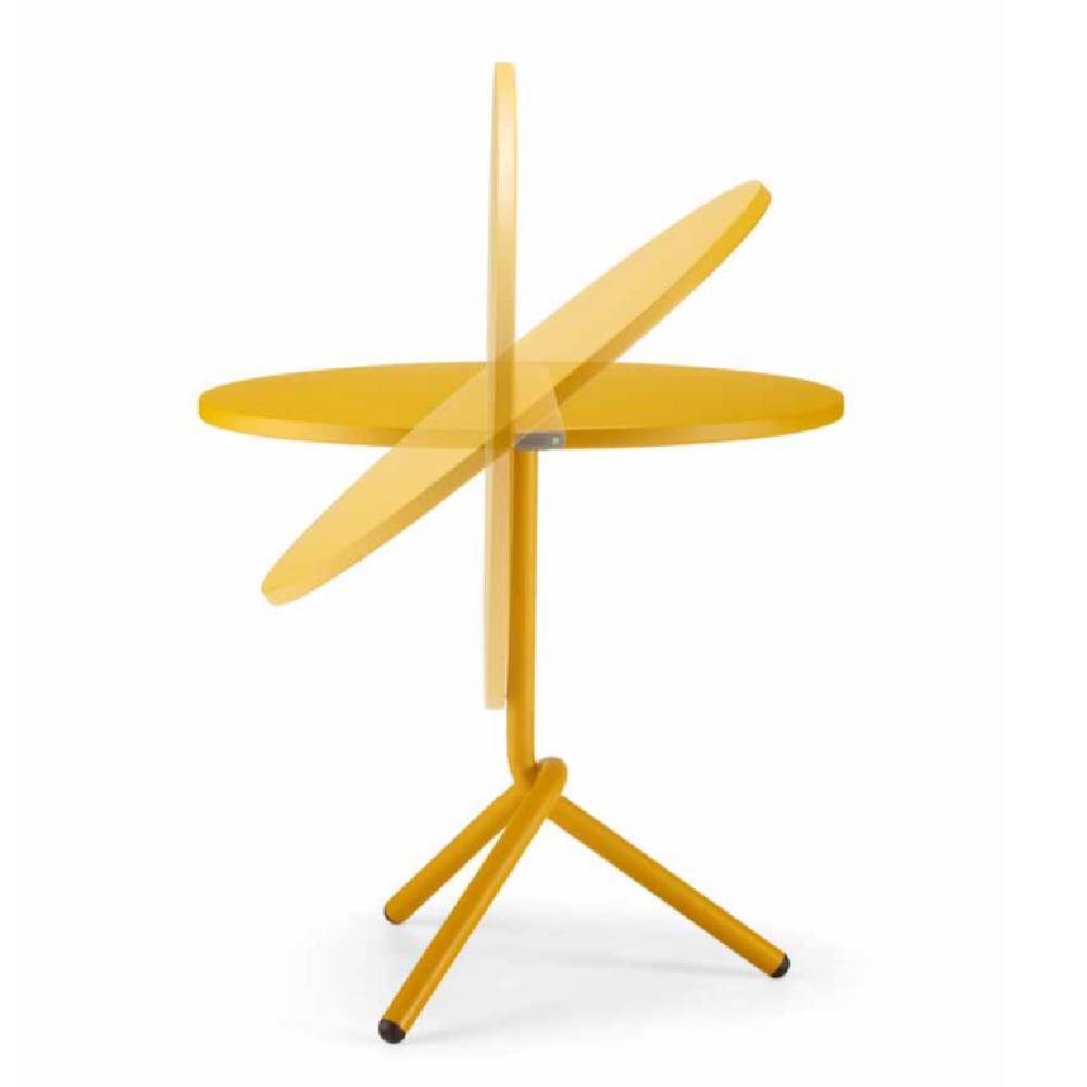 Mesa redonda Colos TA 1-600 con estructura tubular de acero y cubierta en lámina de acero troquelada