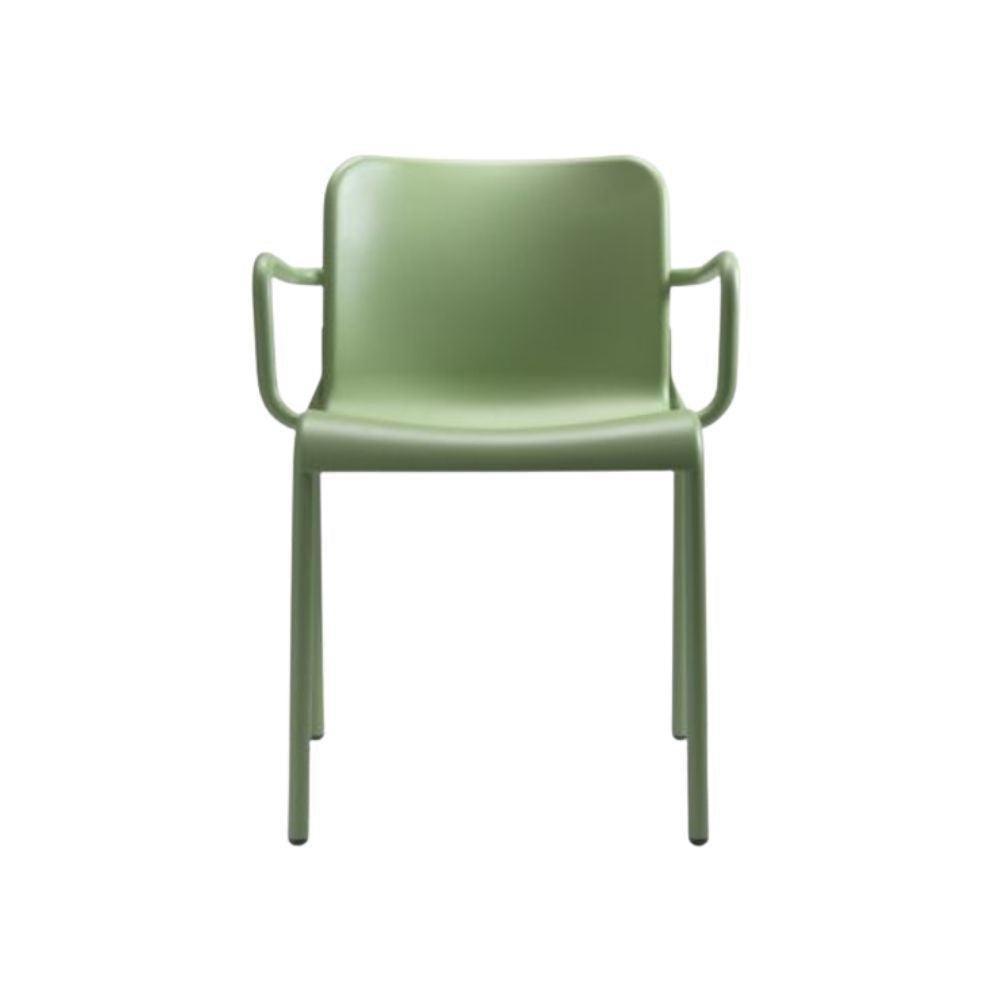 Silla comercial COLOS Momo 2 con descansabrazos, asiento de lámina de acero y estructura tubular redonda