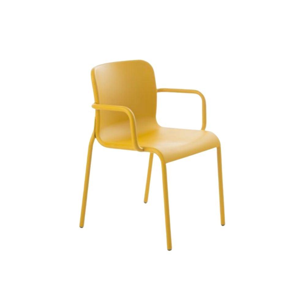 Silla comercial COLOS Momo 2 con descansabrazos, asiento de lámina de acero y estructura tubular redonda