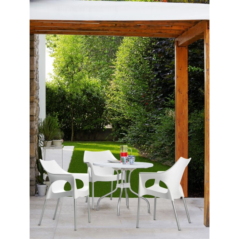 Silla comercial Labenze Ola con asiento de polipropileno y estructura de aluminio sin brazos