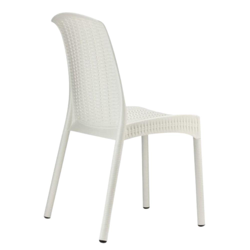 Silla blanca Labenze Olimpia con asiento y respaldo de polipropileno tejido y estructura de aluminio