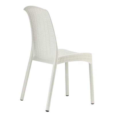 Silla blanca Labenze Olimpia con asiento y respaldo de polipropileno tejido y estructura de aluminio
