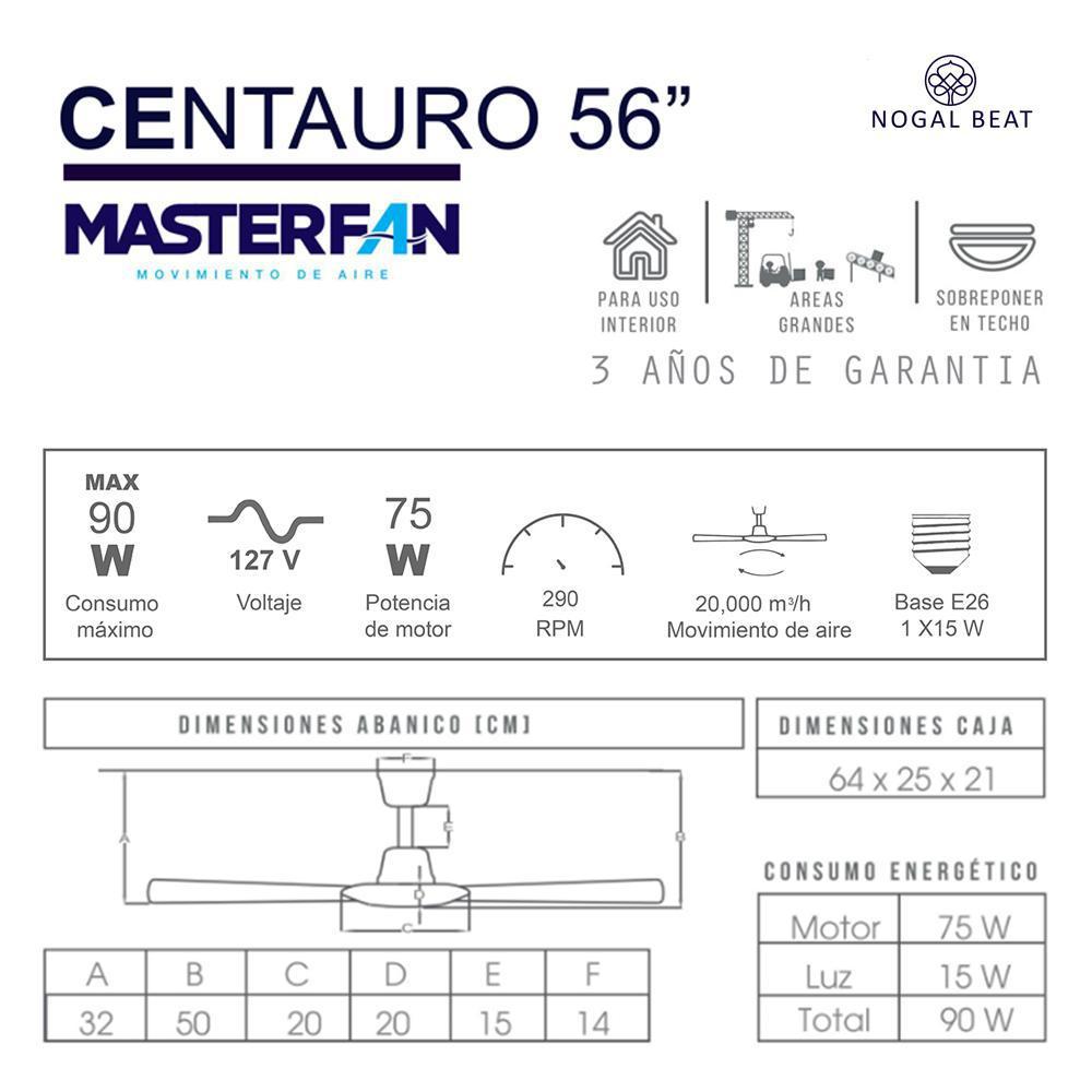 Ventilador industrial de techo Masterfan Centauro 56 pulgadas color gris satinado con tres aspas de metal y luz para interior