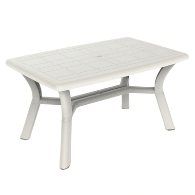 Mesa rectangular Resol Dalia 140x90 en polipropileno con agujero para parasol y tacos antideslizantes.