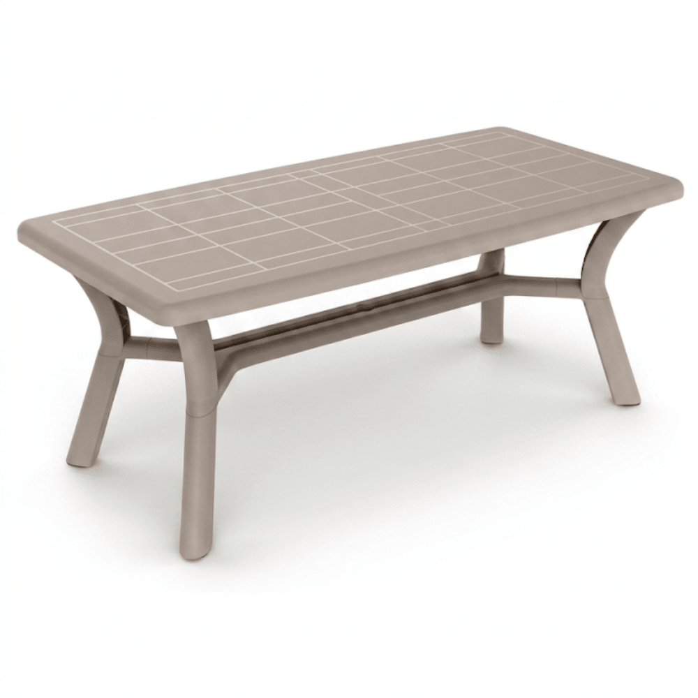 Mesa RESOL DALIA 180x90 de polipropileno con agujero para parasol y patas enlazadas en varios colores