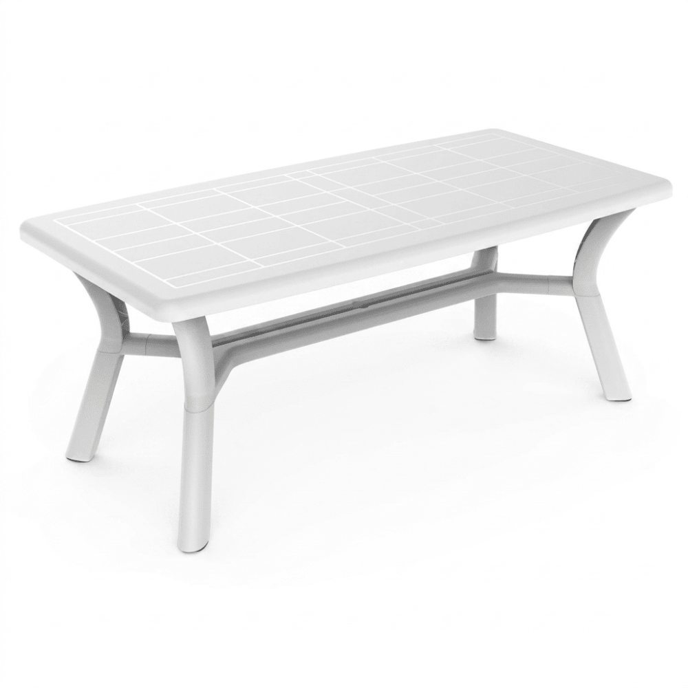 Mesa RESOL DALIA 180x90 de polipropileno con agujero para parasol y patas enlazadas en varios colores