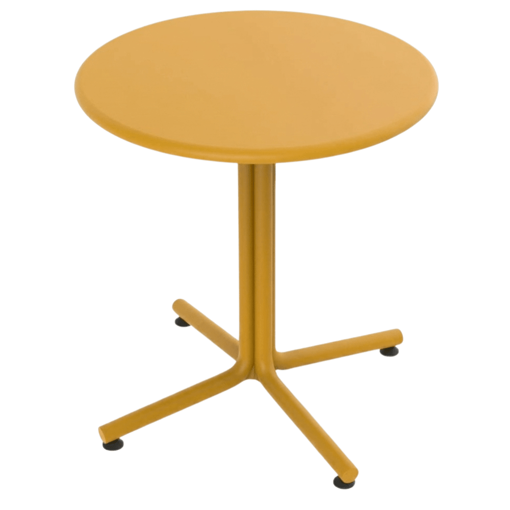 Mesa circular Resol Bini en polipropileno con fibra de vidrio, varios colores, para exterior.