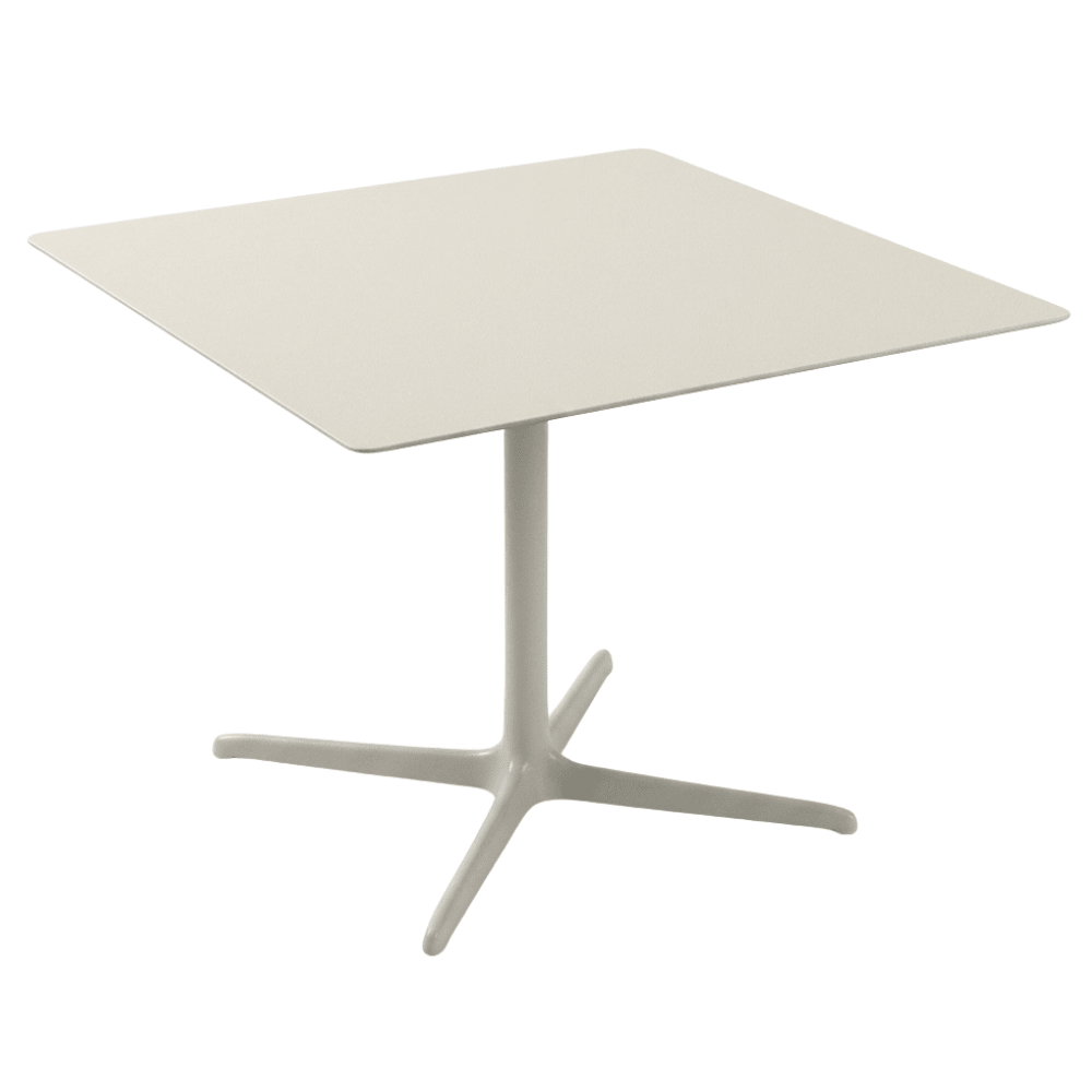 Mesa cuadrada baja Resol Toledo XL 100x100 con estructura de aluminio y sobre de compacto fenólico.