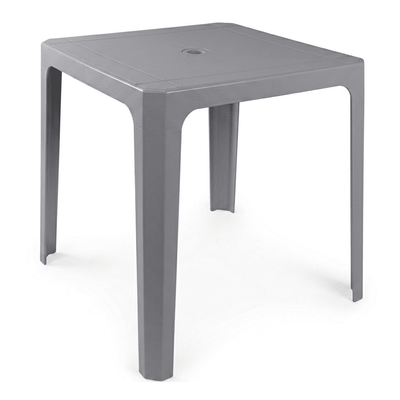 Mesa monobloc RESOL BEACH BAR 70x70 de polipropileno blanco apilable con agujero para sombrilla